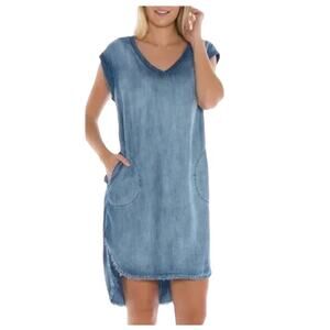 Cloth & Stone Anthropologie Womens Lagenlook Denim Chambray Frayed Dress Size XS